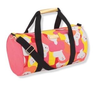 💚💚Benefit Pink & Yellow Canvas Travel Bag/crossbody/duffle w/zipper closure.NWT